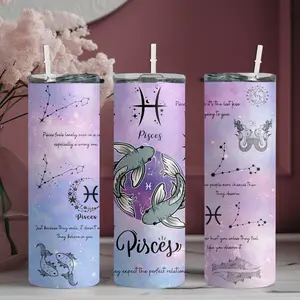 20oz stainless steel water bottle with straw, Pisces constellation pattern design skinny tumbler, suitable for fitness, travel, driving, and daily use at home. A great gift for family and friends | 1pc