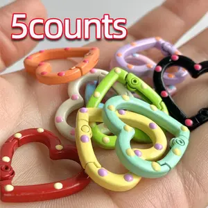 Heart Shaped Keychains Set of 5 Random Colors, Dual-Sided Painted Candy Color Spring Clips, Ideal for Handmade Jewelry & Car Keys, Cute Charms Keychain, Keychain Kawaii