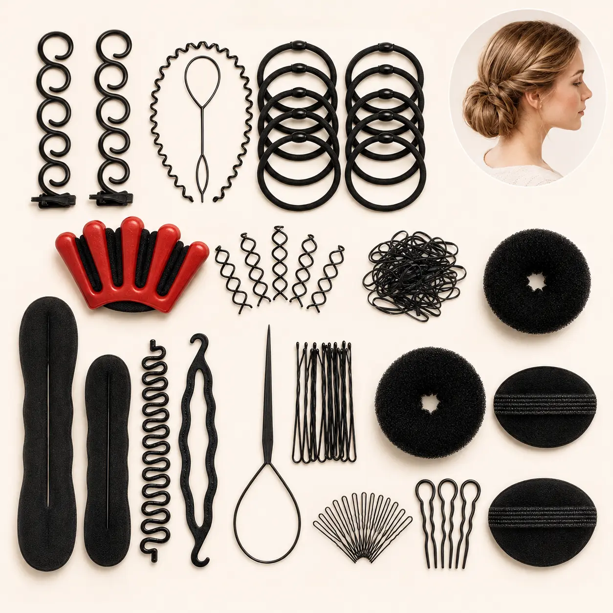 Women's 81PCS All-in-1 Haircare Styling Kit - Updo Tools with Bun Maker, Hair Clips, Hair Pins, Unicorn Heatless Curls Tool, Tail Comb for Easy DIY Hairstyles