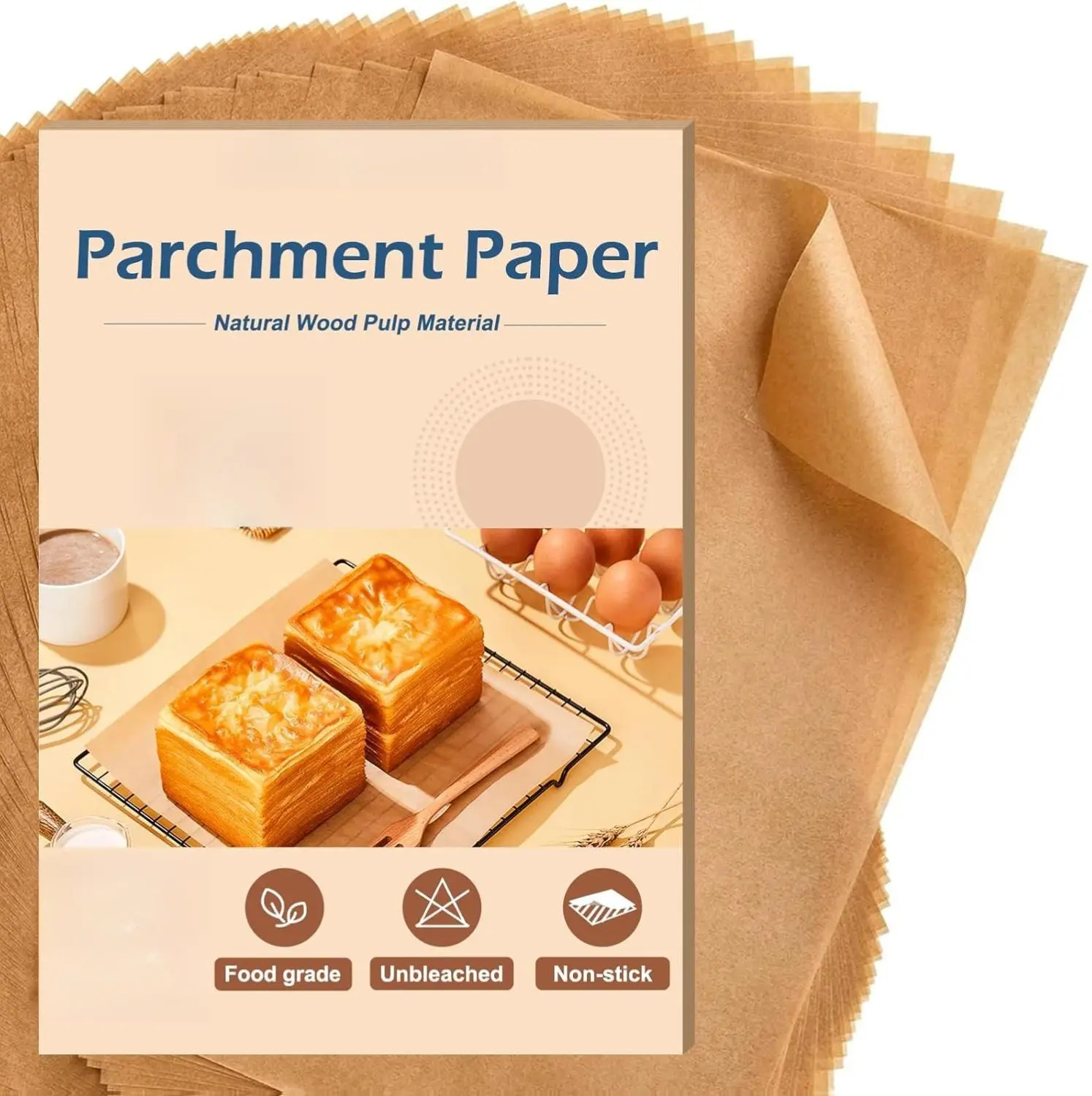 Unbleached Parchment Paper Baking Sheets, 9x13IN Precut Non-Stick Parchment Paper for Baking, Grilling, Air Fryer, Steaming-70 Sheets Unbleached Parchment Sheets for Bread Cup Cake Cookie And More Bakeware Silicone