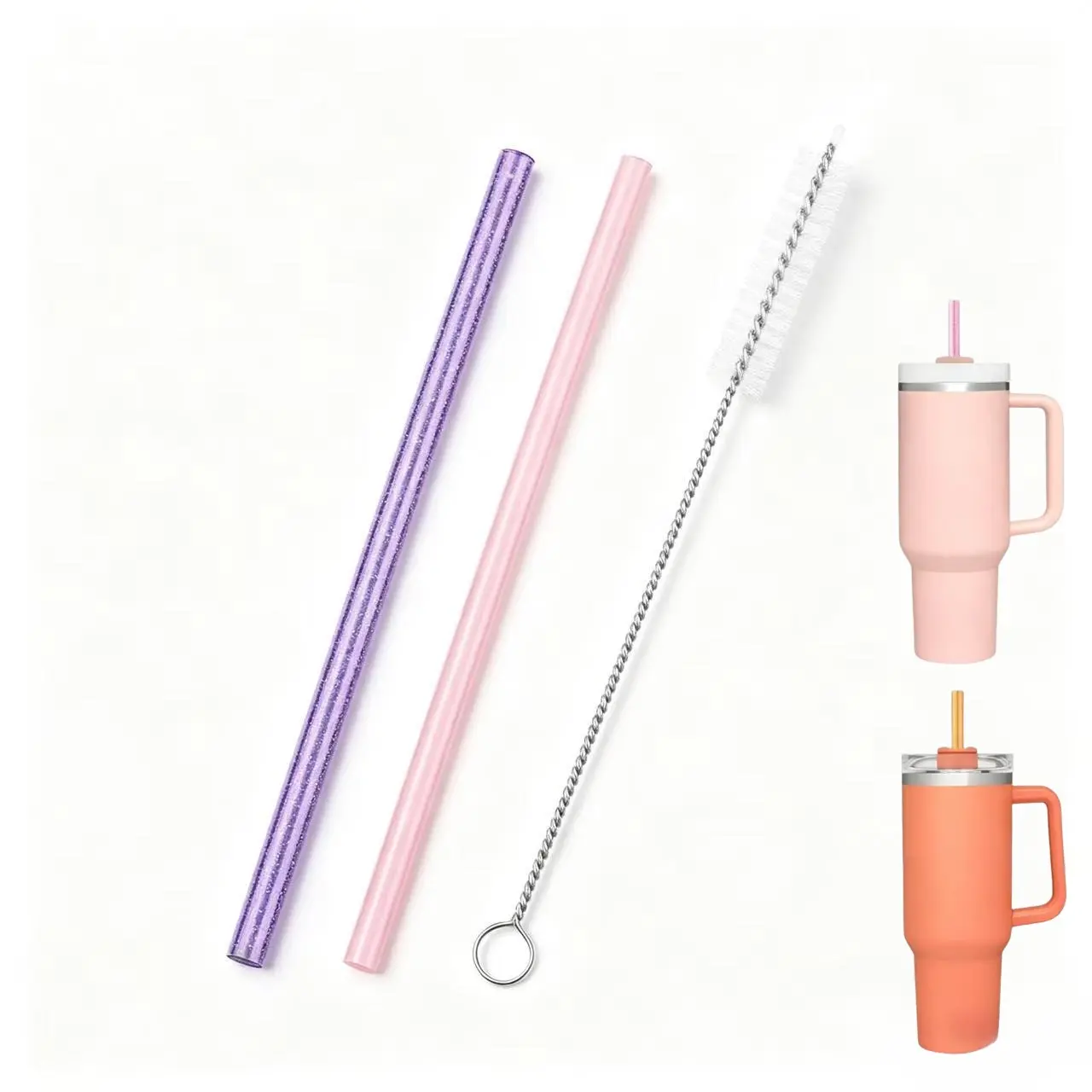 Glitter Plastic Replacement Drinking Straw Set, 3/14pcs Colorful and Reusable Straws with Cleaning Brush, Drinkware Accessories, Home Bar Accessories for Home Kitchen Party, Utensils, Portable Coffee, Straw Combo