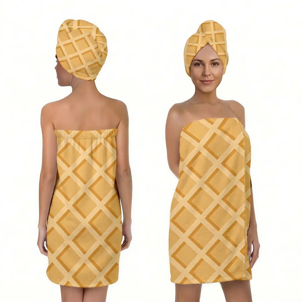 2pcs Geometric Pattern Bath Towel Set, Adjustable Buckle Design, Ultra-Fiber Absorbent, Ideal for Sauna, Spa, Home, Gym, Beach, Travel