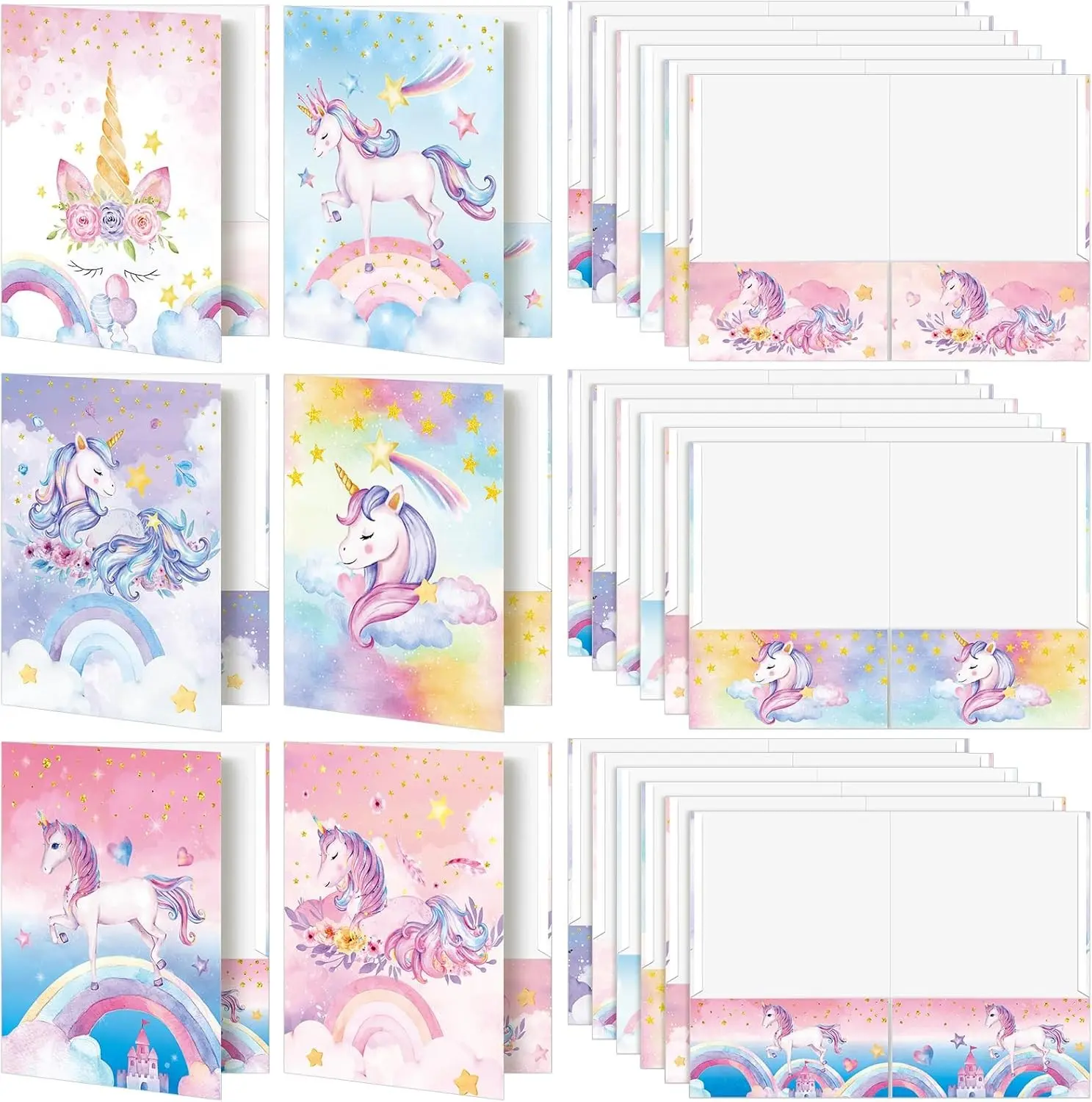 Kosiz 12 Pcs 9 x 12 Inch Girl Unicorn 2 Pocket Folders Cute Kawaii Take Home File Bulk Kid Student Homework Paper File Folder for School Classwork Office Home Classroom Teacher Business Party Supply