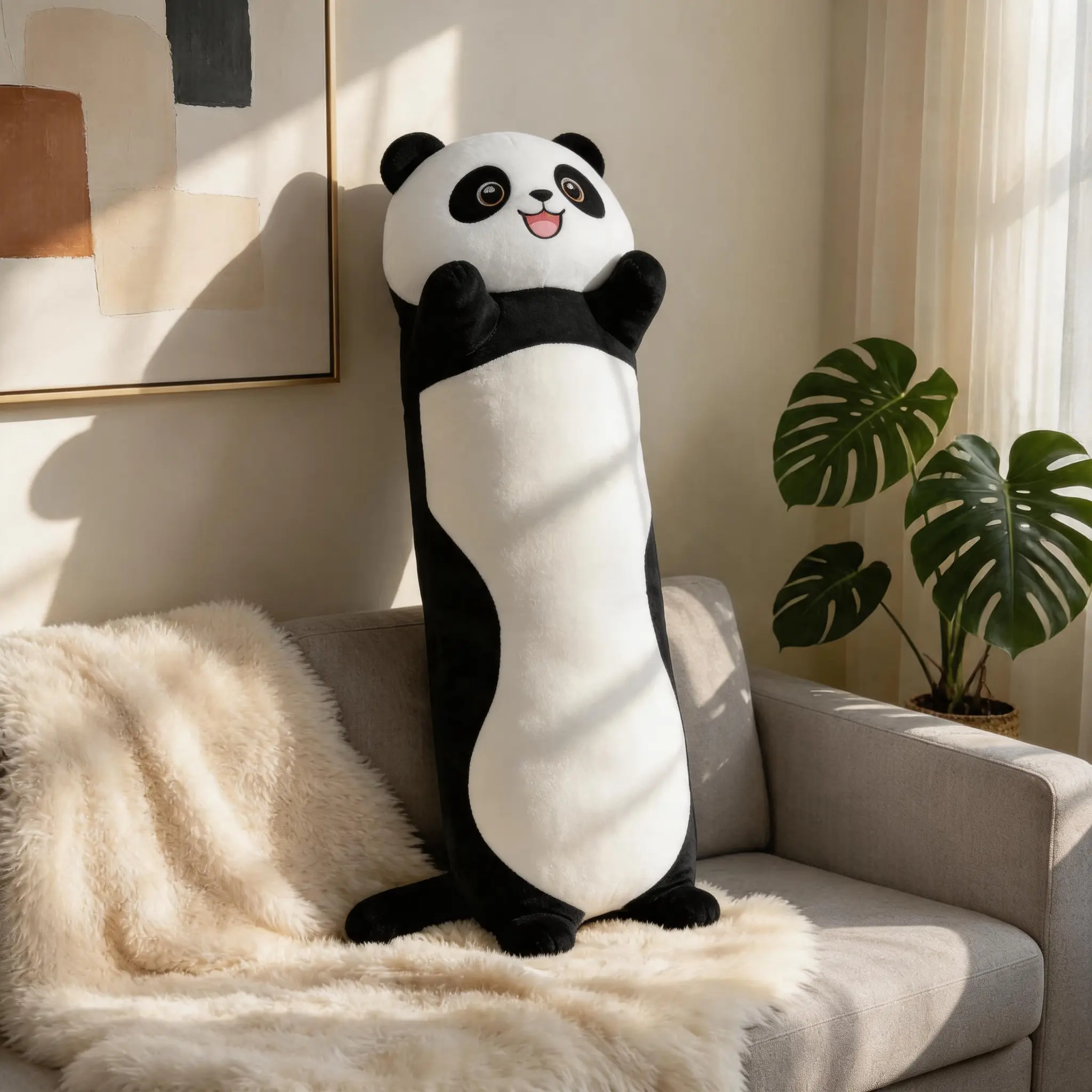 Cuddly Stuffed Panda Hugging Pillow, Soft Long Sleeping Pillow with Soothing Leg-Support Cushion, Plush Companion for Cozy Bedroom Vibe, Cuddly Stuffed Toys