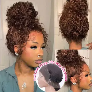 Ashimary Water Wave Invisi-Strap Snug Fit 360 Lace Frontal Pre-Cut Bleached Knots Chocolate Brown Glueless Lace Wig