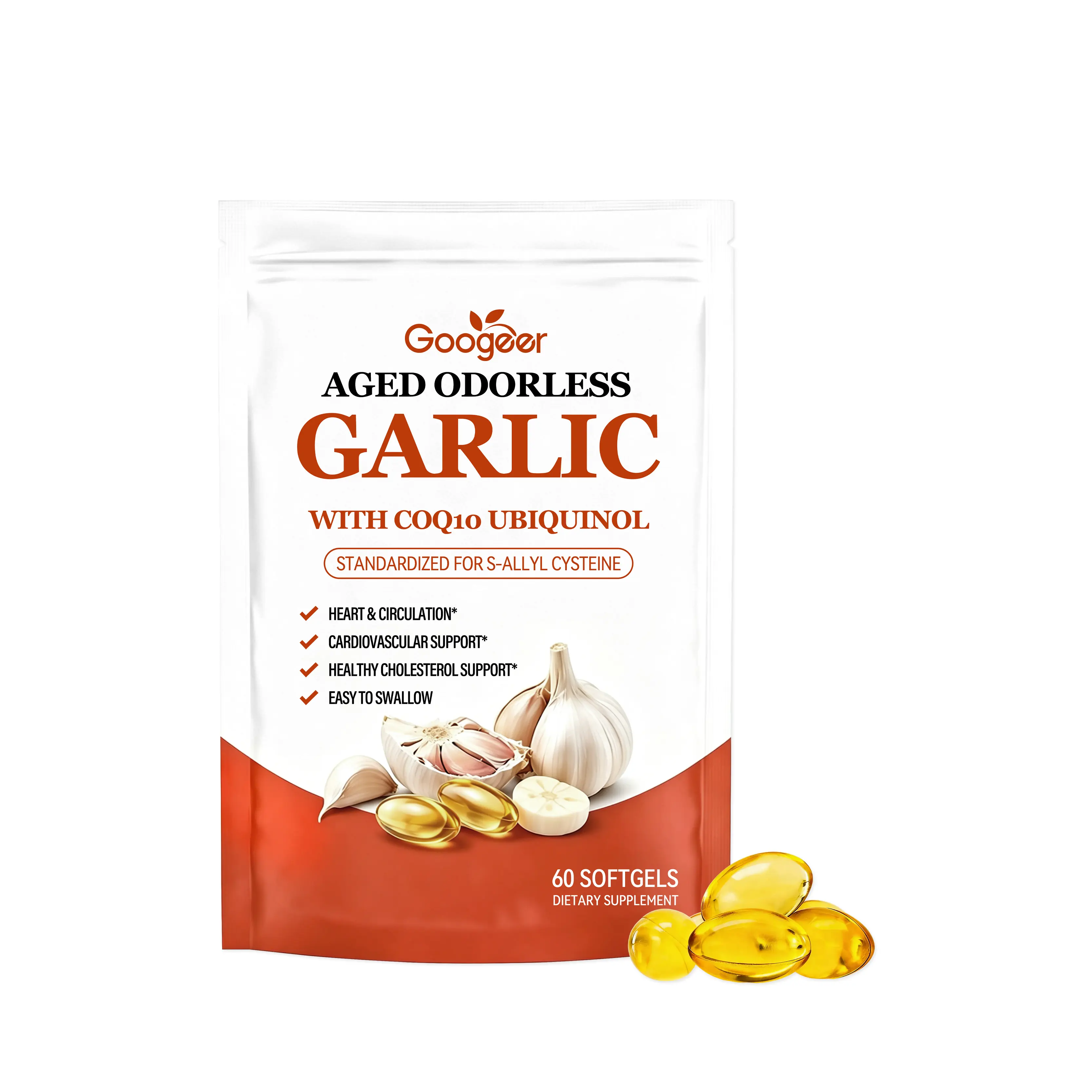 Odorless Aged Garlic Extract 600 mg softgels with COQ10 Ubiquinol and Vitamin K2 (as MK-7), All-Natural, Non-GMO,60 Softgel (Pack 1)