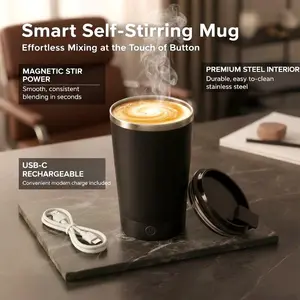 Magnetic Self Stirring Coffee Mug Electric Automatic Mixing Cup Rechargeable 316 Stainless Steel Self Mixing Mug USB Coffee Mixer Mug for Protein Shake Milk Cocoa Smart Coffee Mug Portable Office Travel Gift