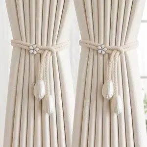 Flower Designed Curtain Tieback, 1 Pair Handmade Braided Curtain Holdback, Window Curtain Accessories for Home Living Room Bedroom Decor, Window Decorations Supplies
