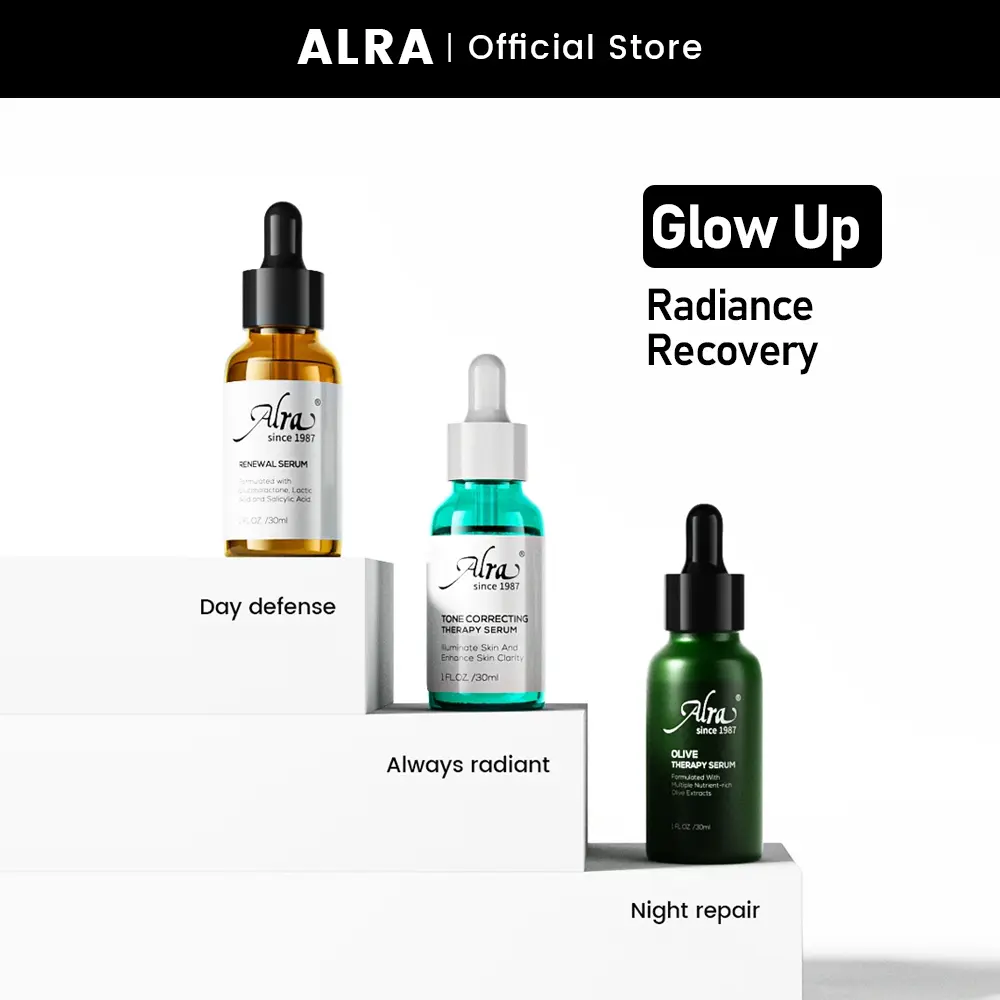 ALRA Radiance Recovery Set - A 3-step serum system designed to heal inflammation, fade stubborn acne scars, and restore visible glow—without irritation