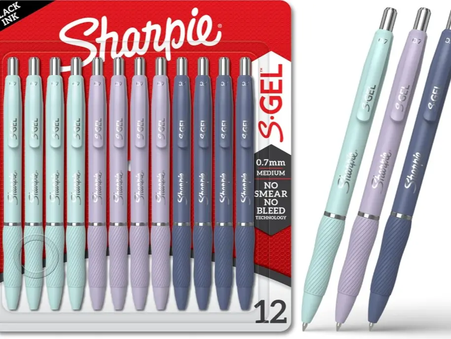 Sharpie S-Gel Gel Pens, Medium Point (0.7mm), Assorted Fashion Barrels, Black Ink, 12 Count - Office, Teacher, School Supplies