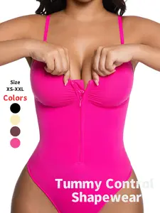 Women's Seamless Compression Smooth Shapewear Bodysuit, Front Zipper Design, Tummy Control Thong Style, All Seasons Wearable, Comfortable Fit, Underwear