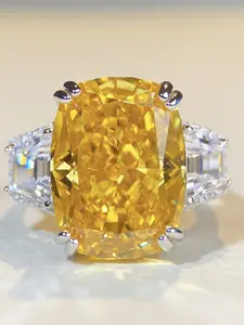 Pure Silver Ring Diamond Ring Large Ice Sugar Diamond Ring 12x16 Diamond Ring High Carbon Diamond Flower Cut