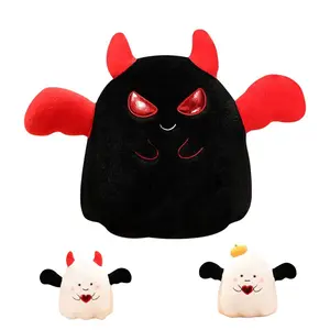 SNOWOLF 15” Halloween Squishy Cute Soft Stuffed Animals Plush Toys Angry Bat Plushie Pillow with Red Devil Horns Demon Cute Figures Dolls Cosplay Gift for Kids