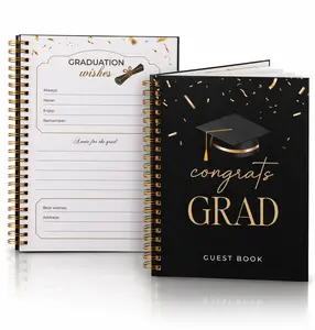 Graduation Guest Book - Black Hardcover Gold Spiral Binding - 120 Guest Pages - Grad Book with Guestbook Table Sign Academic Planner