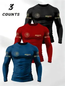 Men's Gold Totem Mexico Long Sleeve T-Shirt Set, Hardcore Fitness Sportswear, Athletic Fashion Activewear, Bottom Golden Label, All Seasons, Athleisure Wear Set