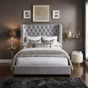 Mirabelle Platform Bed with Wingback Tufted Headboard & Nailhead Trim By FOA