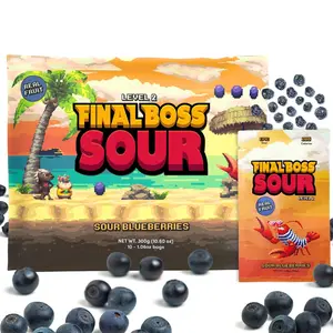 Final Boss Sour Gummy Candy - Extremely Super Sour, Blueberry, LvL 2, 1.06 Ounces Bags, 10 Bags, Made with Dried Fruit, Sweet & Bonbon Snack