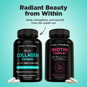 Vital Vitamins Beauty From Within Bundle - Multi Collagen Capsules & Biotin Complex for Hair Skin & Nail Support Supplement Dietary 150 Capsules & 60 Capsules Healthy Fitness Edible Healthcare