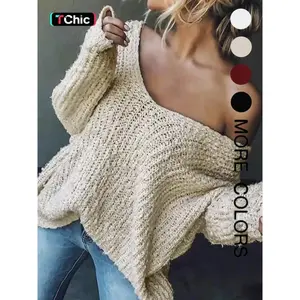 Women’s off-shoulder sweater, autumn and winter casual loose knit top, soft and comfortable fabric, elegant slim-fit design knitted fabric