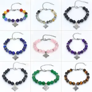 FIMENESS NATURAL CRYSTAL BRACELETS WITCH KNOT CHARM HAND MADE STAINLESS STEEL SPACERS CLASP 2 INCH EXTENDER CHAIN
