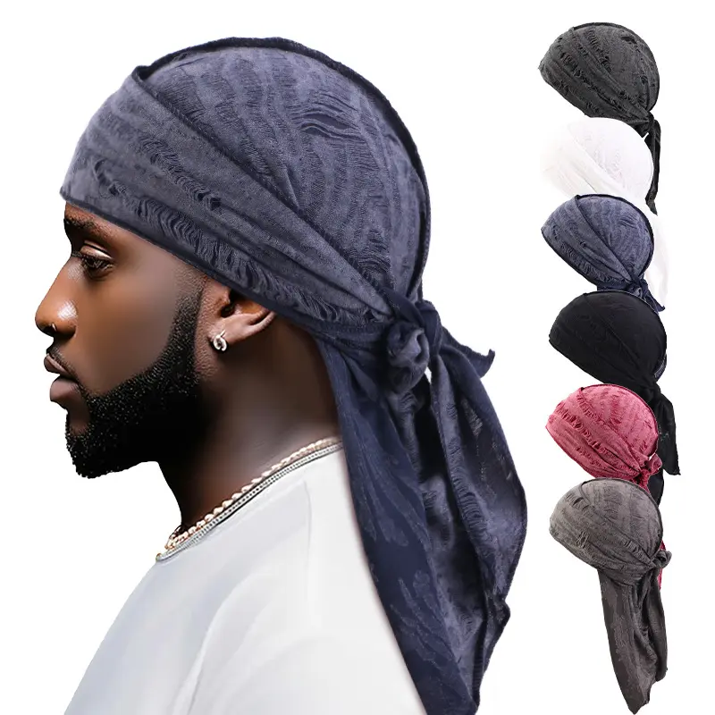 6pcs Men's Crushed Velvet Durag, Soft Stretch Long Tail Do-Rag, Breathable Wrap, Hip Hop Fashion Turban with Turband Shape for Hairstyle Waves Protection