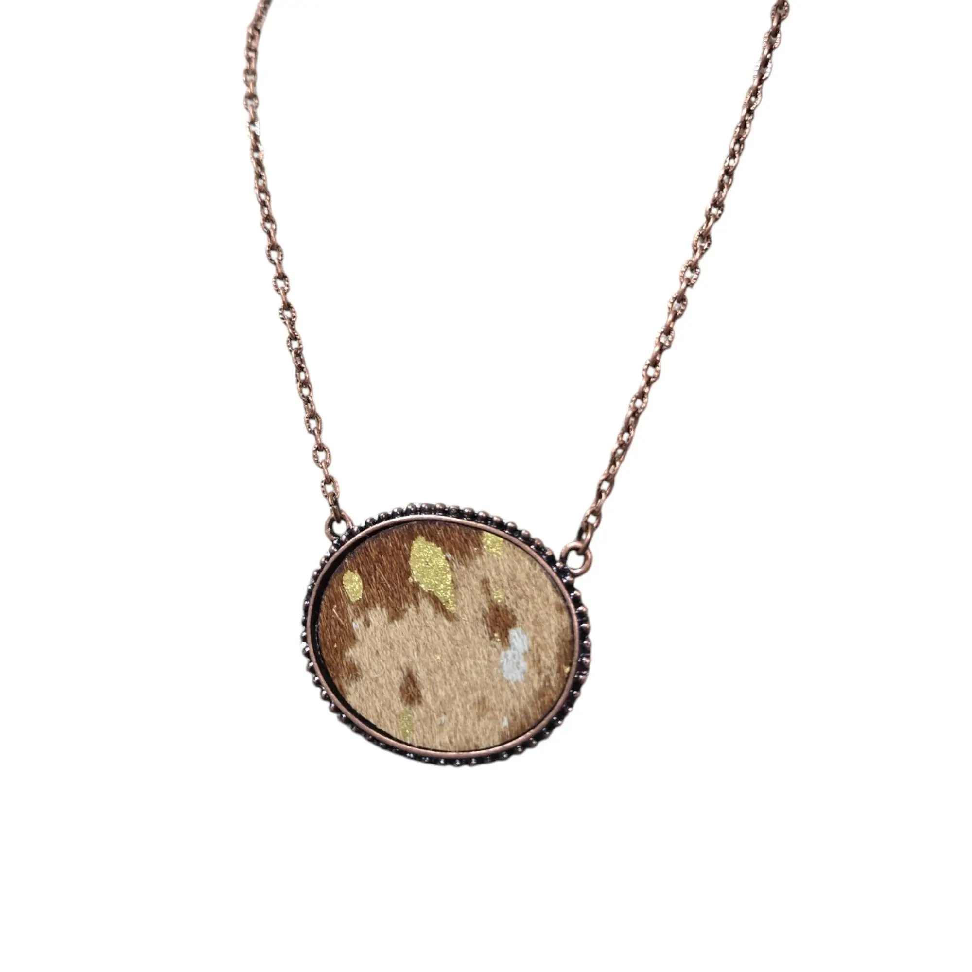 Handmade Fashion Accessory Oval Pendant Necklace - Metal Coated, Unisex, Unique Country & Western Dance Motif, Real Hair-On Insert, Approx 16-18 Inches Long, Jewelry for Country Music Lovers, Approx 16 To 18 Inches