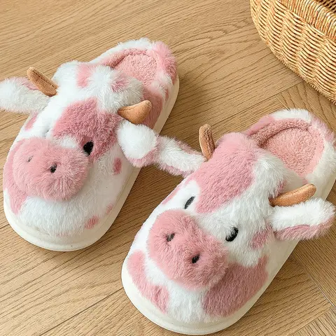 Women's Blush Pink Animal Print Slip-On Ankle Slide Slippers - Warm House Slippers with Soft Fabric, Snug Thick Sole, Animal Head Element, Cozy Feet Indoor Bedroom Footwear