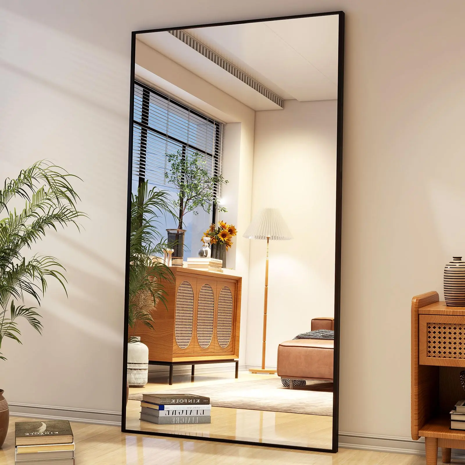 71"x26" Wall Full Length Mirror,Standing Mirror Full Body,Large Floor for Wall Door Bedroom Bathroom Living Room with Aluminium Frame 64"x21" Full Length Mirror with Stand, Floor Standing Aluminum Frame, ShatterProof Nano Glass for Bedroom, Living Room