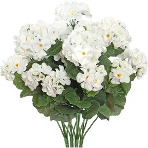 4 Pack Realistic Artificial Geraniums, UV Resistant Outdoor Decorative Fake Flowers, Artificial Flower Decoration, Decorative Stems, Real Touch Silk Geranium Plants for Garden & Home Decor