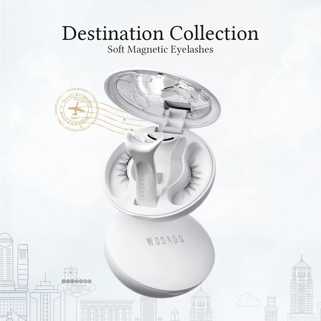 Wosado Soft Magnetic Eyelashes All-in-One Box, Destination Collection, Reusable, Glue-Free, Waterproof, Lightweight, Natural Style, Makeup Cosmetic