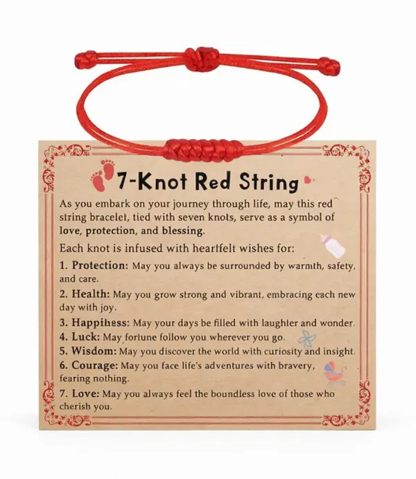 DAYANEY Kids' Adjustable 7-Knot Red Fabric Cord Bracelet - Unisex Lightweight Evil Eye Protection Religious Jewelry Gift for 0-12 Months Babies, 1.44-3.44 Inches, Handmade Small Batch, Premium Tibetan Silk Feels Soft, Easy To Wear, Gentle On Skin, Persona