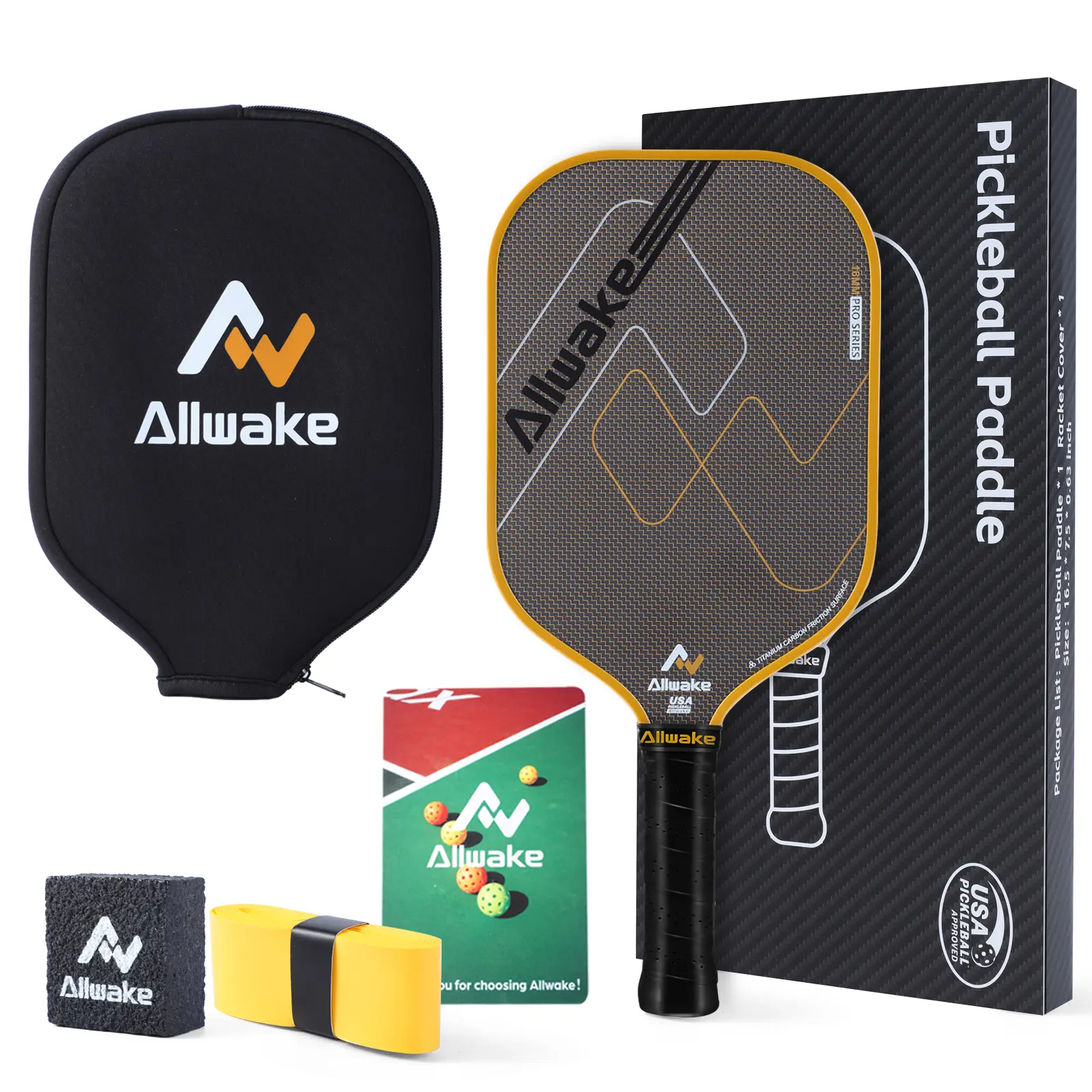 Pickleball Paddles, 3K Titanium Hybrid Carbon Fiber Pickleball Paddles Set, USAPA Approved Elite Control & Power Pickleball Paddle with 16mm Honeycomb Core, Ergo Sweatproof Grip & 360° Edge Protector