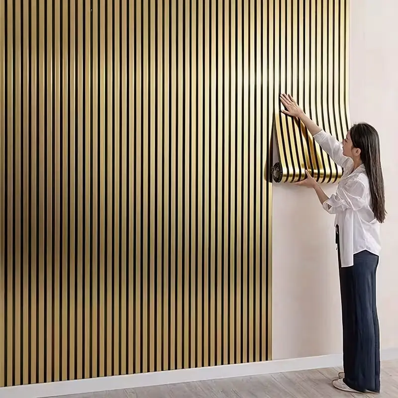 Gold 3D Metal Self-Adhesive Mirror Wall Sticker - PVC Durable Reflective Stripe, Easy Peel-and-Stick Application, 15.7in x 118.1in Large Size Mirror Gold Accent Deco, Premium Living Room Bedroom Home Decor Accessory, Decor Accessories