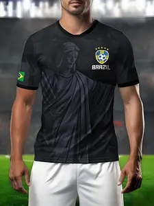 2026 World Cup Brazil National Team Jersey, Sports jersey, men's jersey, three designs with Brazilian landmark prints, breathable polyester, wicking, suitable for outdoor football matches, fast shipping
