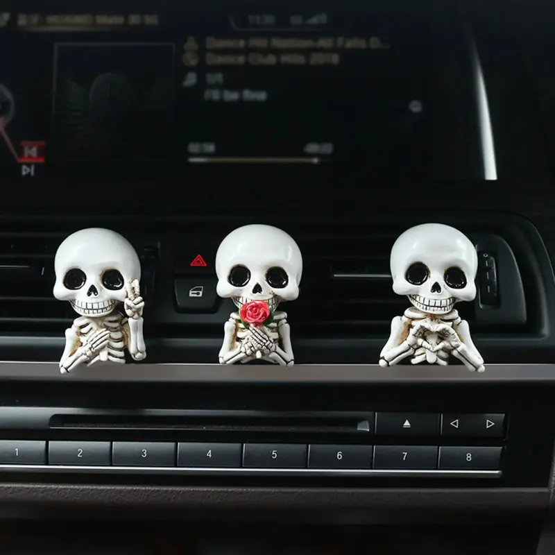 3pcs Cute Skull Decor Car Air Freshener Vent Clip with  Scented Tablets, Goth Car Interior Accessories, Air Outlet Decorations for Horror Skeleton, Auto Scents Dashboard Decorations, Car Fragrance