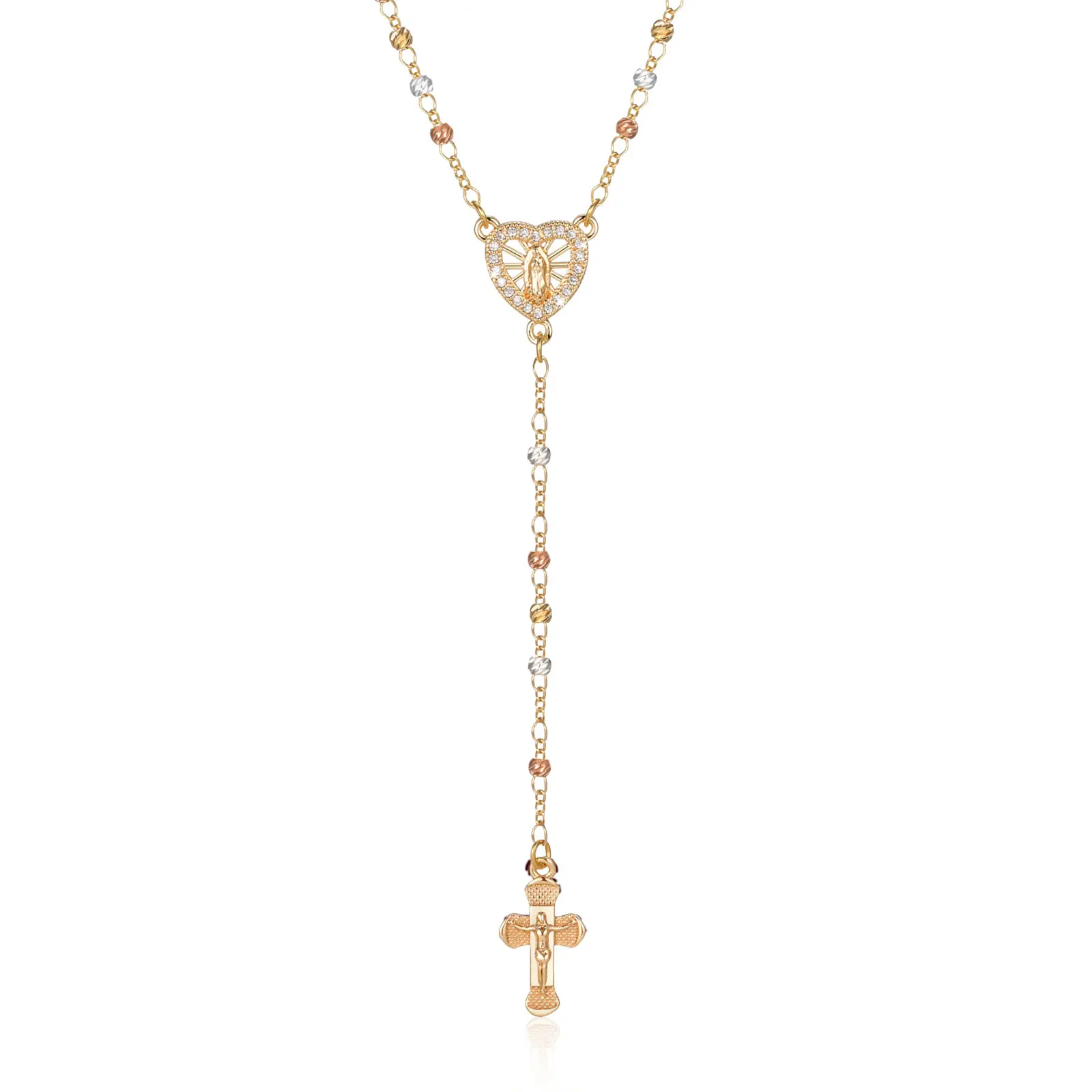 14 k Gold Women's Virgin Mary Bracelet Necklace Plated Rosary Beads Cross Bracelets Necklace Stack,Hypoallergenic Non Tarnish Religious Rosarios Catolicos Virgen de Guadalupe Jewelry,Catholic Baptism Gifts for Her