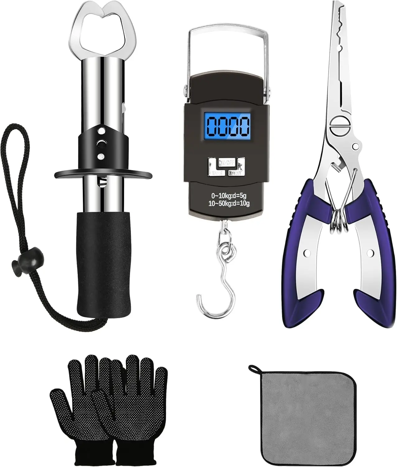 Fishing Tool Kit - Fishing Pliers, Hook Remover, Fish Gripper，Fish Scale, Fish Knife, Saltwater Fishing Gear with Sharpeners, Best Gifts for Men