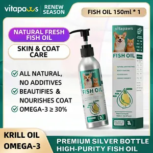 Vitapaws Aluminum Dog & Cat Fish Oil-30%High Purity Omega-3 - 100% Light-Proof & Microplastic-Free - Liquid Supplement for Shiny Coat, Itchy Skin Relief, Joint & Heart Support - 150ml (5.07oz) #SummerVibes