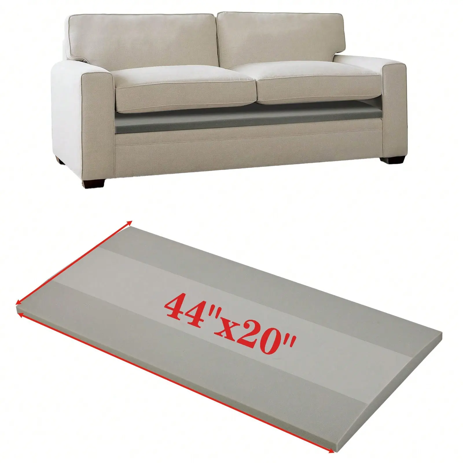 Lazy Sofa Cushion Support Pad, Couch Seat Pad, Couch Accessories, High-Density Foam Filling, Size 44"x20", Improves Sofa Cushion Sagging, Gray/Black, 1 Piece, Universal Cushion