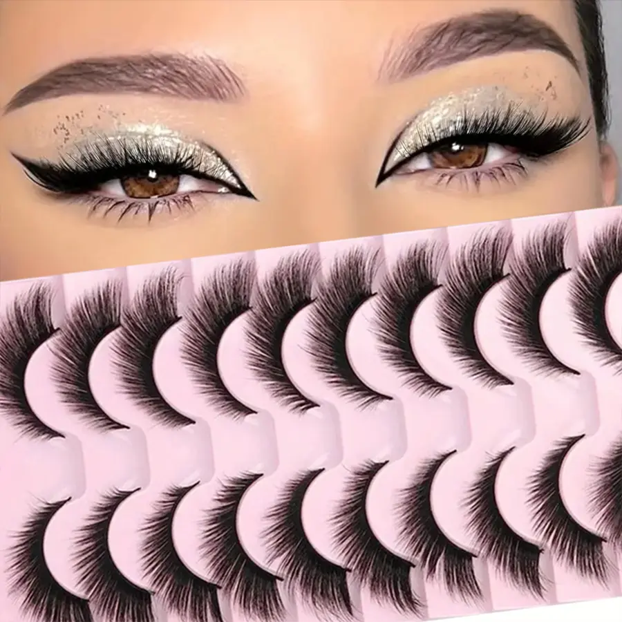 8D artificial fur cat eye D Curl eyelashes, High quality eyelashes, 10 pairs of fox eye eyelashes, angel wing eyelashes, Diy lashes, 0.63-inch false eyelashes, Cosmetic & Diy Eyelash Extensions, Fake Eyelashes