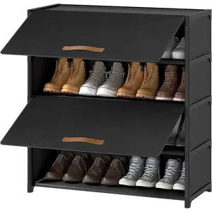 Shoe Rack, 5 Tier Shoe Storage Cabinet with Door 20 Pair Plastic Shoe Shelves Organizer for Closet, Entryway, Hallway, Bedroom, Black
