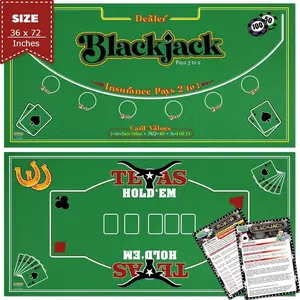 Gamie Double-Sided Felt Casino Mat – 2-in-1 Blackjack & Texas Hold’em Poker Tabletop Mat, 36” x 72”