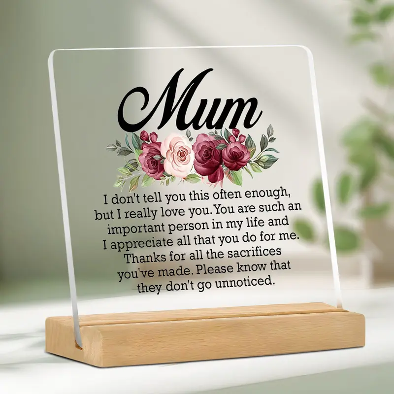 Floral & Letter-Pattern Acrylic Desk Plaque, Desktop Decoration Plaque, Novelty Desk Decor, Thank You Gift for Mom, Desktop Decorative Ornament for Home Room and Office, Desk Signs Ornament, Home Decor Products