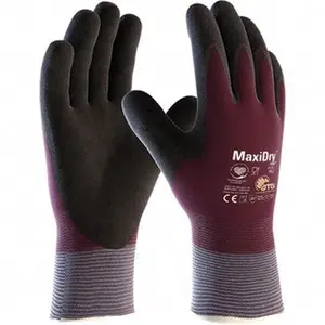 ATG Size M Nitrile Coated Nylon/Lycra Abrasion Protection Work Gloves For Cold Weather, Palm & Fingers Coated, Knit Wrist Cuff, Purple/Black, Paired 56-451/M