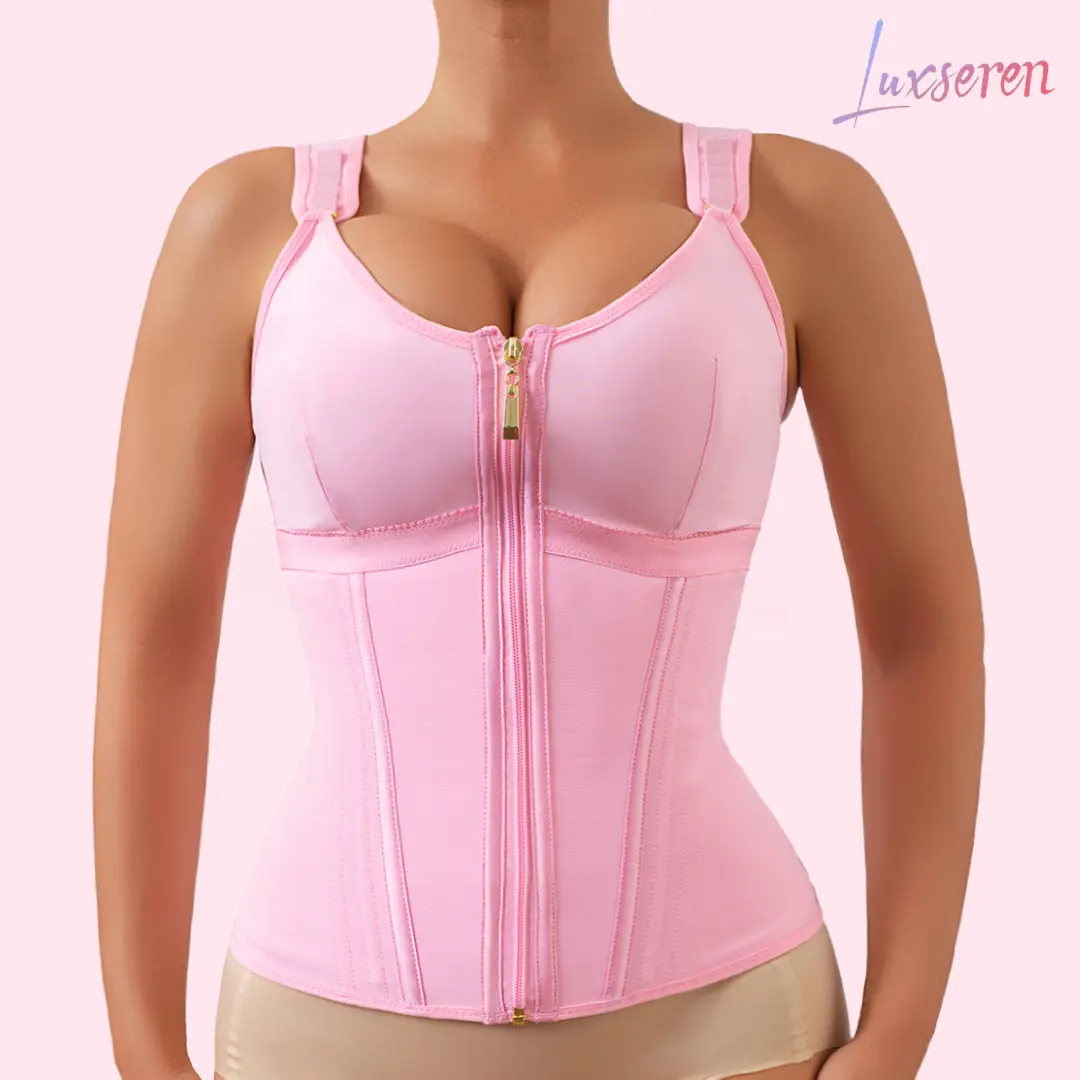 LUXSEREN Women's Adjustable Strong Waist Trainer Corset - Colombian Faja Body Shaper with Zipper, Wireless Push-Up Bra for Sports Workout, High-Waist Tummy-Control Shapewear Belt