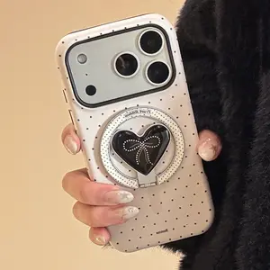 Pearl bow suitable for iPhone 16 phone case, iPhone 17 Pro Max film, 14 magnetic stand