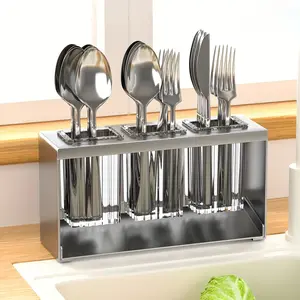 1pc Multifunctional Drain Rack With Built-in Drainage Storage Box, Household Chopstick Tube, Kitchen Tableware Storage Rack, Knife, Fork And Spoon Storage Rack