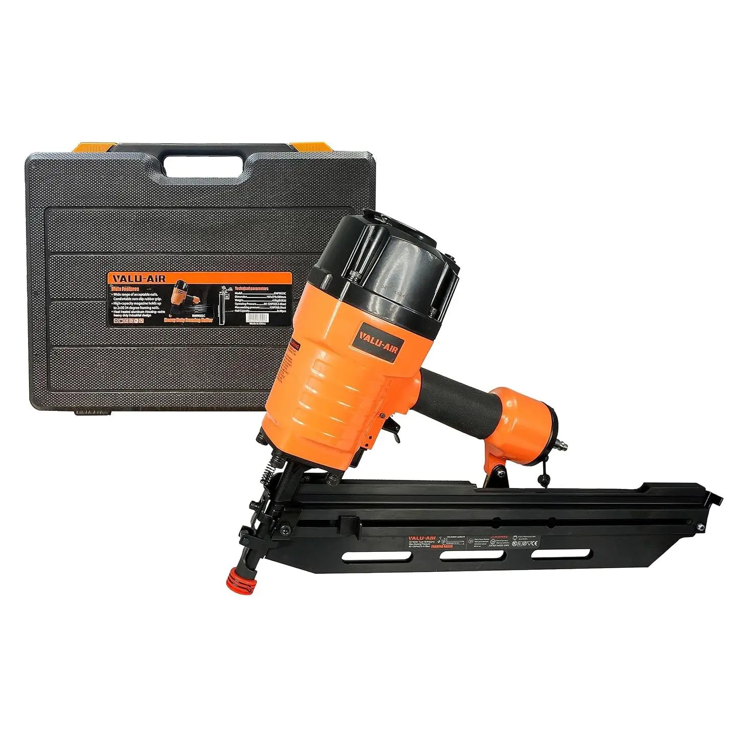 Valu-Air 9021C Framing Nailer for 21-Degree 3-1/2" Nails with Carrying Case and Adjustable Features