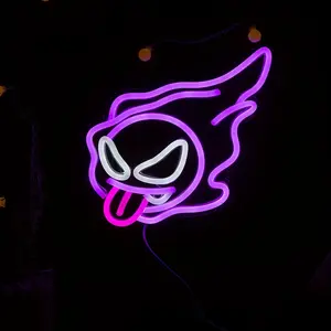 1-Piece Ghost-Shaped LED Neon Light, Interior LED Lights for Indoor Party & Bedroom Wall Decor, Spooky Halloween Decoration Sign summerwins,summerwins