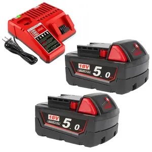 2 Packs 5.0Ah Replacement for Milwaukee 18V Battery and Charger Compatible with Milwaukee 18 Volt Battery Lithium ion 48-11-1880 48-11-1865 48-11-1862 48-11-1852 48-11-1850